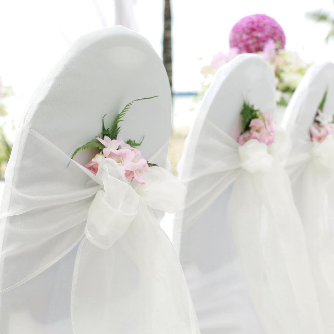25 Pcs Organza Chair Sashes for Wedding Banquet Party Decoration Chair Bows Ties Chair Cover Bands Event Supplies - Ivory