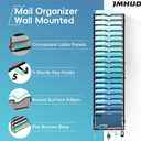 21-Tier Hanging Wall File Organizer with 5 Hooks, Wall File Holder with Labels, Vertical Wall Mount Mail Organizer for Papers, Folders, Magazines, Office Organization, Assembly Needed, Black