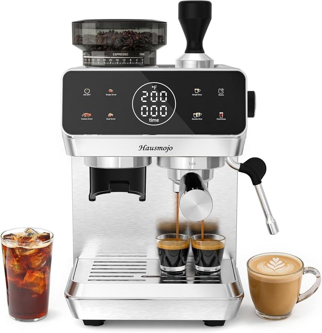 CM1620 Espresso Machine with Built-in Burr Grinder, 20 Bar Bean-to-Cup Espresso Maker with 44 Grind Settings & Steam Wand, Touchscreen Coffee Machine for Latte, Cappuccino & Iced Coffee