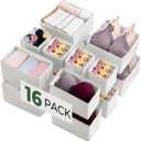 Kootek 16 Pack Drawer Organizer Clothes, Dresser Drawer Organizers for Clothing Fabric Foldable Closet Organizers and Storage Bins for Baby Clothes, Nursery, Underwear, Bras, Socks