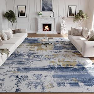 Kelarea Washable Area Rug for Living Room, 8x10 Non Slip Modern Abstract Blue Rugs, Easy Clearning Low Pile Large Carpet for Bedroom, Dining Room, Nursery, Office