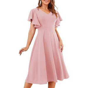 Bridesmay Women's Formal Wedding Guest Dress for Women 2026 Short Sleeve Fit and Flare Tea Party Dresses (Pink, XXL)