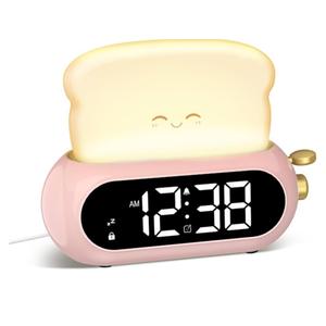 Cute Digital Clock for Bedrooms, Kids Alarm Clocks with Night Light Lamp, 10 Alarm Tones, Adjustable Brightness, Nap Timer, Snooze, Power-off Memory, Bedside Clocks for Girls Kids Teens Birthday Gifts