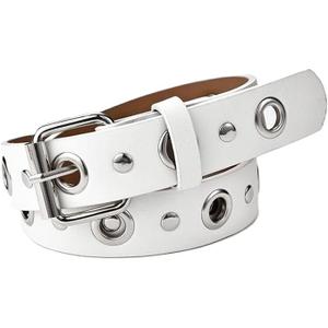 EMMIOL Cool Y2K Belt Women Black bb Belt Silver Buckle Oval D Ring Star Belts Trendy Streetwear Punk for Jeans, Size: Fits 38" - 46" Waist