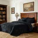 3 Pieces Luxurious Velvet Oversized King Quilt Bedding Set 120x128 Striped Bedspread Coverlet Quilted Set with 2 Pillow Shams 20x36 Ultra Soft Comforter for All Season, Black