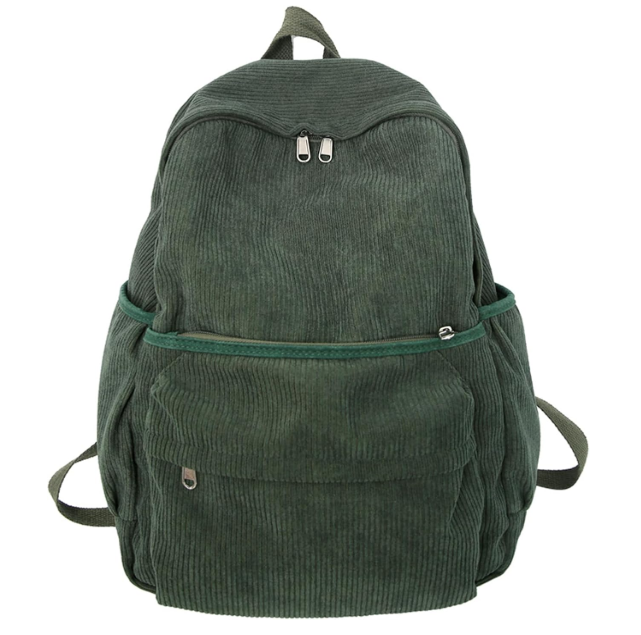 Lamprod Aesthetic Backpack Cute Backpack Corduroy Backpack School Supplies Laptop Bag for Teens Girls Women Students Solid Color(Green)