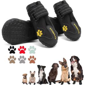 Expawlorer Dog Shoes for Large Dogs, Dog Shoes for Hot Pavement, Hiking Walking, Anti-Slip Rugged Sole,Waterproof Dog Booties for Outdoor Rain Days, All Weather Dog Boots & Paw Protectors (Black) (Size 4: 2.48"x2.18" (L*W) (Pack of 4))