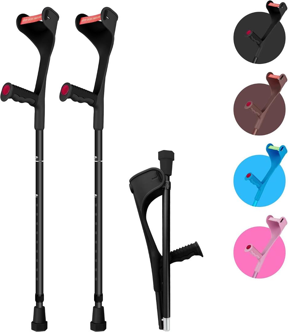 Forearm Crutches for Adults, Adjustable Walking Crutches 28.3 to 37.4 Inches, Lightweight Aluminum Crutch Pair with Ergonomic Grip, Comfortable Support and Non-Slip Rubber Tips Black