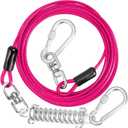 jenico Dog Tie Out Cable, 10/15/20/30/40/50/70/100/150FT Runner Cable with Swivel Hook and Shock Spring, Dog Leash Run Tether for Yard Outdoor and Camping,for Small to Medium Pets Up to 500lbs  (Pink)