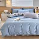 Queen Size 3-Piece Duvet Cover Set - Ultra Soft Brushed Washed Microfiber Bedding - 1 Comforter Cover & 2 Pillow Shams (Comforter Not Included) (Queen (90" x 90"), Ice Blue & Light Gray)
