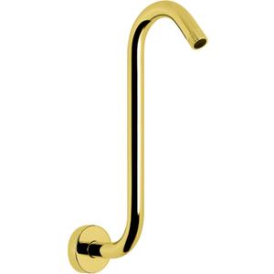 HarJue S Shaped Shower Arm, High Rise Shower Head Extension Pipe Standard 1/2" Connection with Flange, Awesome Shower Experience-Stainless Steel Bathroom Accessory(13 Inch S Shape, Chrome Gold)