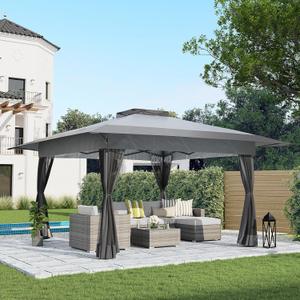 COBANA 13x13 Pop Up Gazebo, Outdoor Canopy Tent Shade with Metal Frame Mosquito Netting for Patio, Garden, Lawn, Backyard, Grey (Gray)
