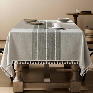 ZeeMart Contrast Linen Table Cloth Rectangle Table Cloths 60x84 Inch Grey, Farmhouse Style Heavy Weight Grey Tablecloth, Water Resistant Burlap Tablecloths