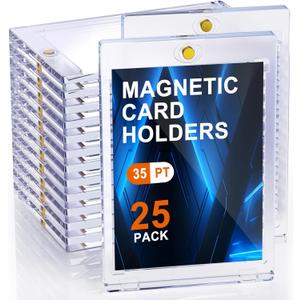 25ct Magnetic Card Holders for Trading Cards, 35pt One Card Holder Touch, Card Protectors Hard Plastic, U-V Protection Baseball Card Holder, Magnetic Card Case for Sports Cards, Standard Cards