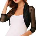 Allegra K Women's 3/4 Sleeve Sheer Mesh Shrug Open Front Cropped Bolero Cardigan (3X-Large, Black)