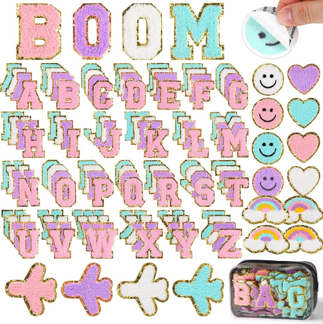 120 Pcs Self-Adhesive Chenille Letter Patches for Backpacks,Xmoiqer Chenille Patches Iron on Letters for Clothing,Self Adhesive Letters Stick on Patches for Hats Varsity Make-Up Bags DIY Gift Decor
