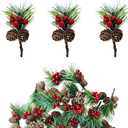 Heyigrow 20 Pcs Christmas Pine Picks, Artificial Needles Branches Red Berries Pine Cones Decoration for Wreath Tree Gift
