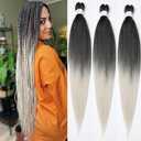 Pre stretched Braiding Hair 26 Inch Braiding Hair Extensions Hot Water Setting Synthetic Hair Pre Stretched Crochet Braids Hair(26 Inch,3Packs,1B/Silver#