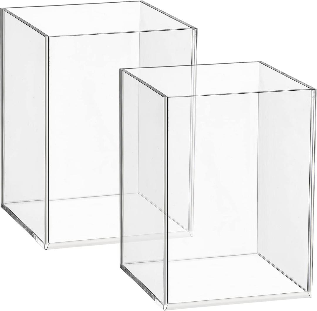 Mototo 2 Pieces Clear Acrylic Pen Holder & Pencil Cup Clear Makeup Bush Holder Acrylic Desktop Stationery Organizer for Office School Home Desk Accessories - 2 Pack, Square