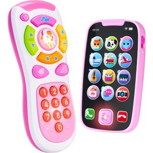 JOYIN Baby Learning Phone and Remote Toy for Toddler, Pink Smartphone Toys with Music for Infants, Kids, Holiday Stocking Stuffers, Birthday Gift for Girls