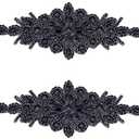 FINGERINSPIRE 1Piece Rhinestone Applique for Dress (Black,9.5x3.7inch) Iron on/Sew Crystal Patch Hotfix Diamond Sewing Appliques for Bridal Dress, Gowns, Headpiece, Belt or Other Item Decoration