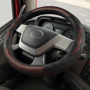17.5-18 Inch Truck Steering Wheel Cover Leather Wheel Semi-Truck Comfy Grip Cover with 3D Honeycomb Anti-Slip Design Car Accessory, Fits RV, Big Rig and Classic Car(Red)