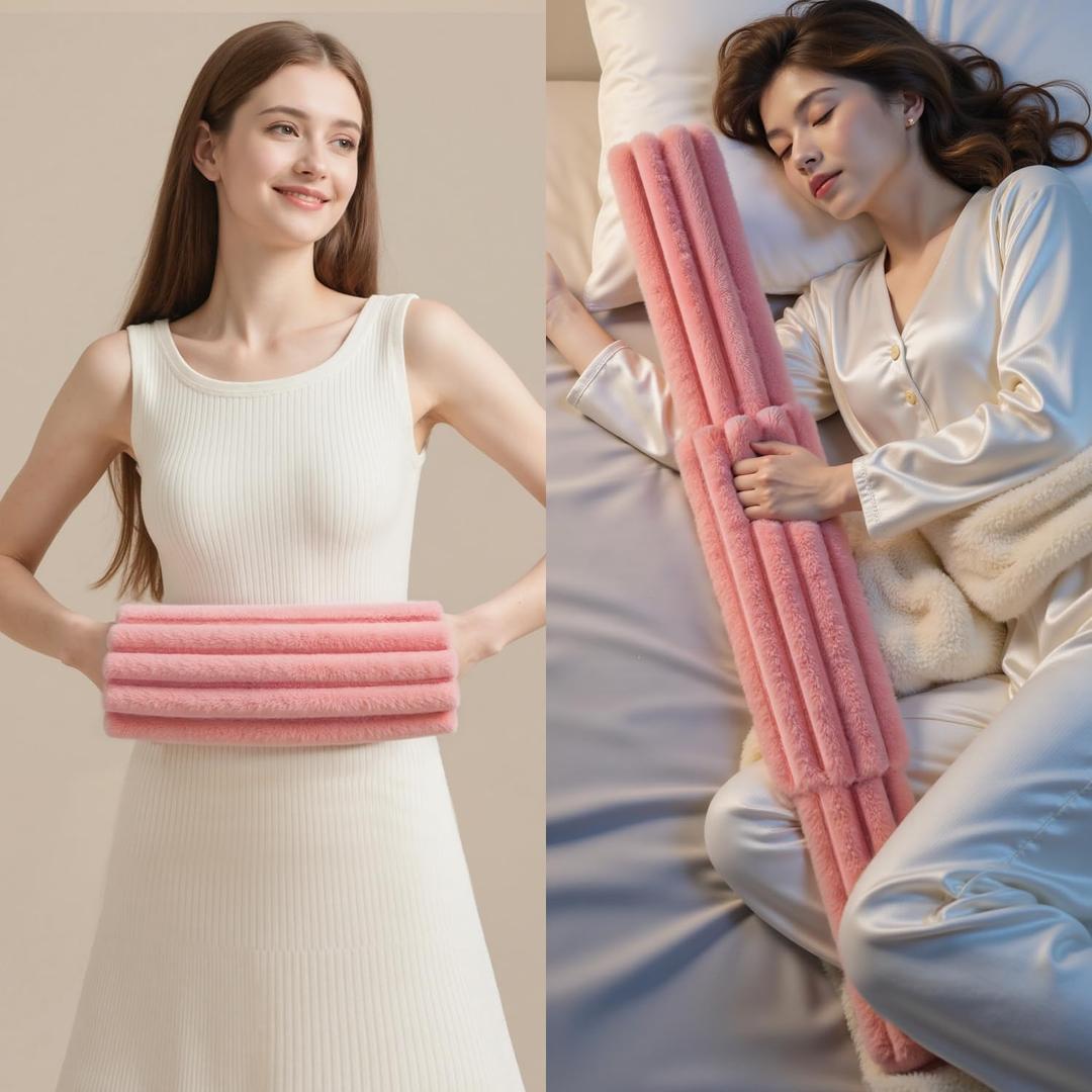 Hot Water Bottles for Bed Extended and Enlarged with Plush Cover,Hot Water Bag for hot and Cold Compress,Menstrual Cramps,Heating Pads for AbdomenBack Pain Relief (Orange)