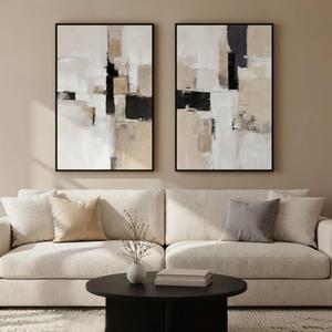 Zessonic Neutral Abstract Wall Art, Modern Textured Wall Decor, 24"x36"x2, 24" x 36" x 2 Panels Framed