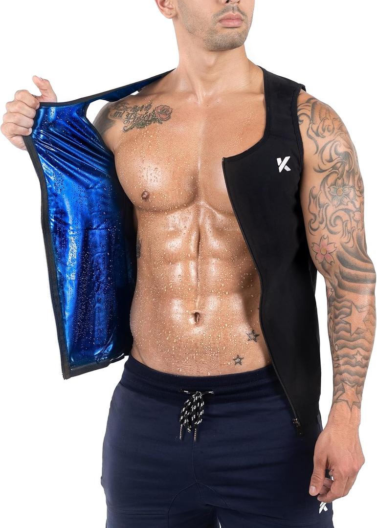 Kewlioo Men's Heat Trapping Zipper Sweat Enhancing Vest - Sauna Suit Shirt Compression Vest Shapewear Top for Gym Exercise (Black)
 (Black, 2XL/ 3XL)