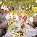 Gold Engagement Party Decorations Glitter happy Engaged Banner, MR and MRS Balloons, Hanging Swirl,balloons, Ring Balloons for Wedding Engagement Party Decor