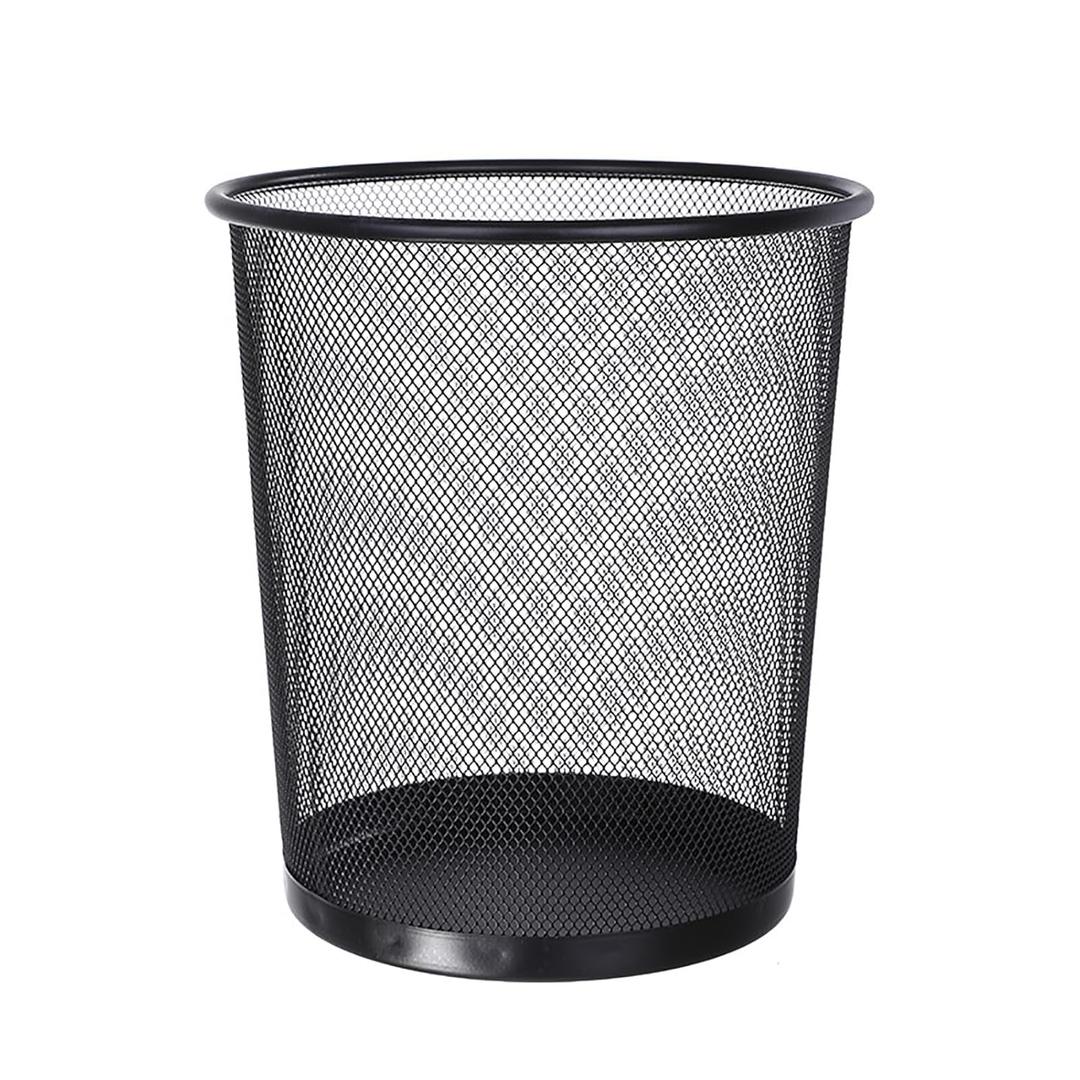 Haofy Metal Mesh Trash Can, Sturdy Iron Trash Bin, Circular Shape, Convenient, Lightweight, Compact, High Strength, Mesh Trash Can for Kitchen Bathroom Office Room (Black), 2.6 gallons