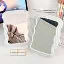 White Wave Foldable Makeup Mirror - Minimalist Desktop Vanity Mirror, Modern Decor for Any Space, Bathroom, Bedroom, Office (7.8"x5.5")