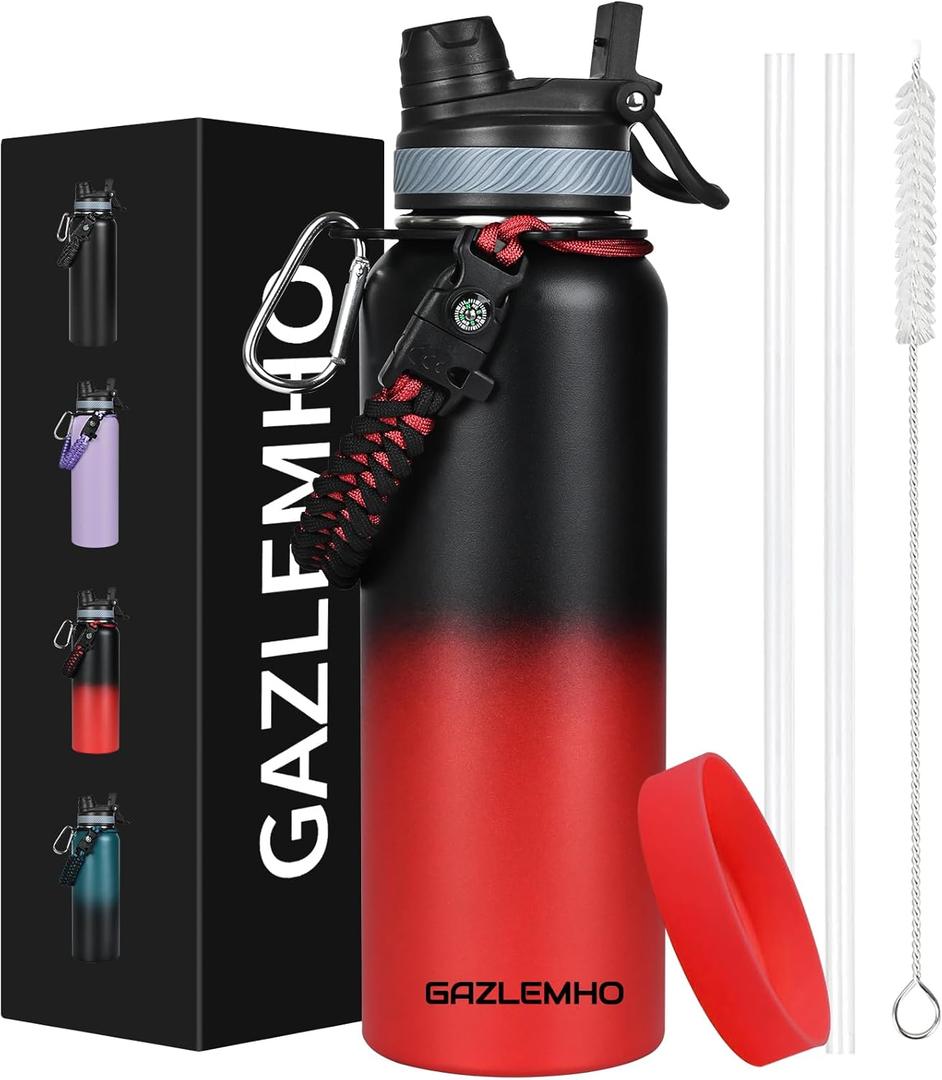 40 oz Insulated Water Bottle with Straw& Spout 2-in-1 Lid, Triple Wall Vacuum Stainless Steel Cold 48H, Leak Proof Sports Metal Flask Jug with Paracord Handle, Black Red (Ice Coke) 40 oz Insulated Water Bottle with Straw& Spout 2-in-1 Lid, Triple Wall Vacuum Stainless Steel Cold 48H, Leak Proof Sports Metal Flask Jug with Paracord Handle, Black Red (Ice Coke)