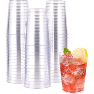 JOLLY CHEF 10 oz Clear Disposable Plastic Cups 50 Pack, Clear Plastic Cups Tumblers, Heavy duty Party Glasses, Disposable Cups for Wedding, Thanksgiving,Halloween,Christmas Party