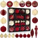 32 Pieces Christmas Ornament Set, Red Velvet Ornaments for Christmas Tree, Christmas Tree Hanging Ball Decorations Assortment for Holiday, Wedding, Party Decor