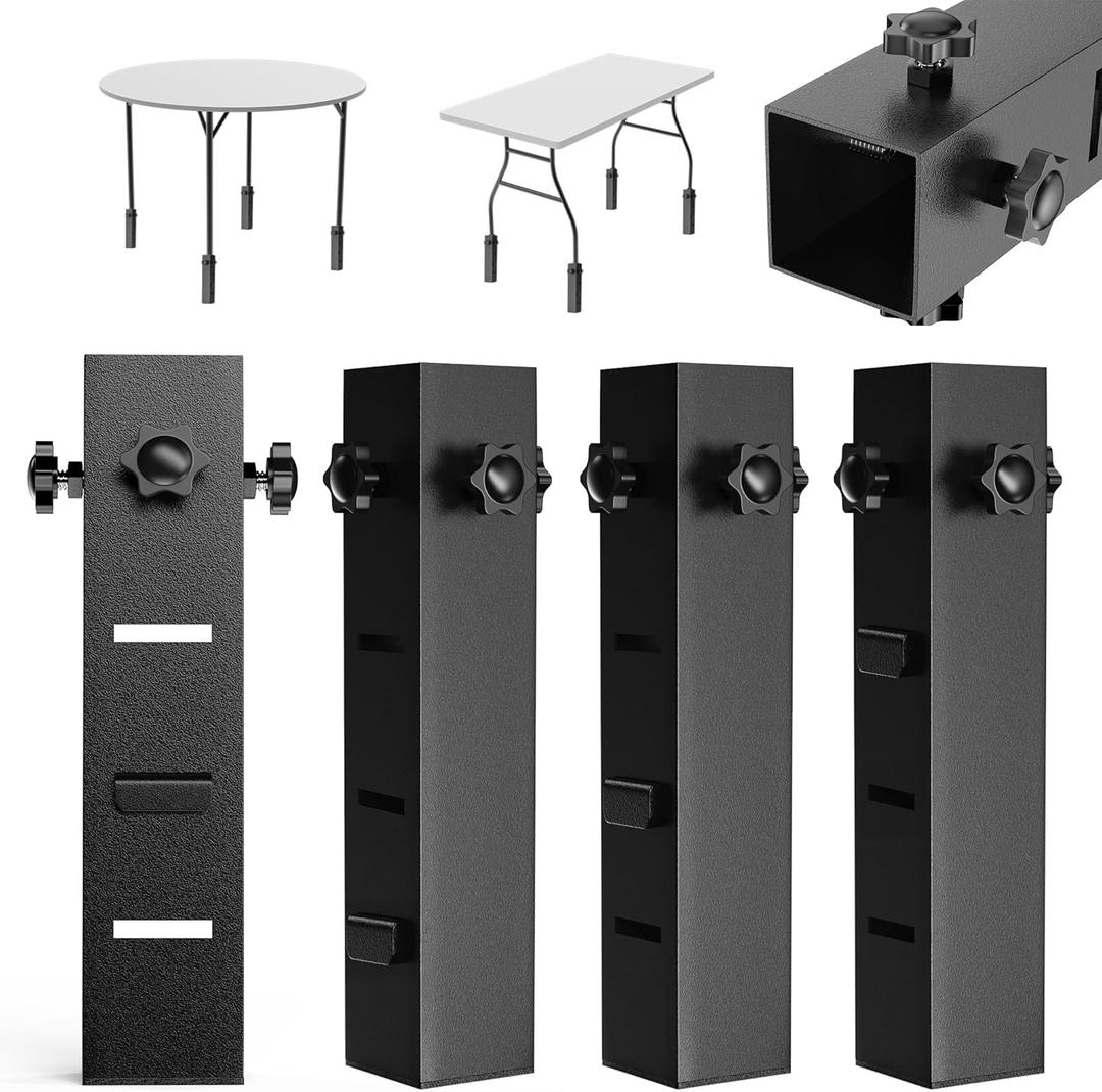 4 Pack Folding Table Risers, Super-Strength Steel Table Leg Extenders, Table Height Extenders, Tables Lifts Risers, 3 Levels Adjustable Height Desk Leg Extensions Rise 2.3in4.3in6.3in