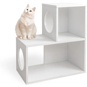 Cat Stairs Shelf 2 Steps, cat Tree Climbing Shelf, Window Perch & Storage Solution, Stair Platform for Indoor Adult Cats, Made from Safe Sturdy Material, Versatile Ladder Direction, White