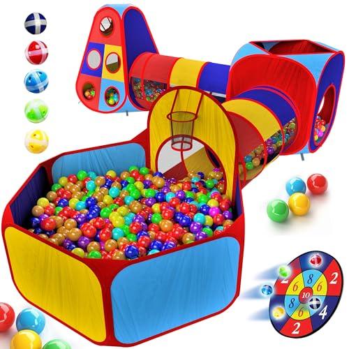 Playz 5pc Kids' Play Tents & Tunnels - Ball Pit for Toddlers, Basketball Hoop, Crawling Tubes, Pop-Up Playhouses, Baby Obstacle Course for Indoor or Outdoor Use