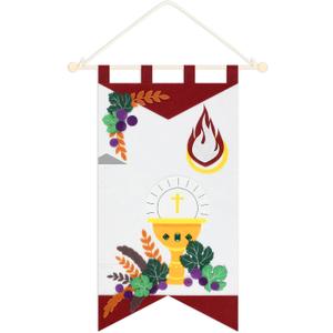 First Communion Banner Kits 12 x 18 Inches Felt Holy Communion Banner Kits First Communion Gifts Sunday DIY Arts and Crafts Kit (Cute Style)