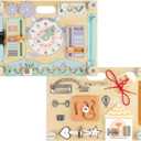 Double-Sided Wooden Busy Board for Toddlers, Sensory Activity Board, Montessori Travel Toy for Kids Age 3-5, Educational Toy for Autism, Ideal Choice for Baby Girls or Boys Birthday