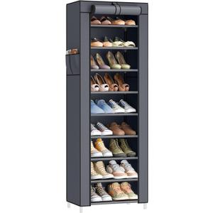 SONGMICS 10-Tier Shoe Rack, Shoe Storage Cabinet with Dustproof Cover, Free-Standing Storage Organizer for Closet, Entryway, Hold 20 Pairs of Shoes, for Sneakers, High Heels, Gray URXJ034GN02 (Grey)