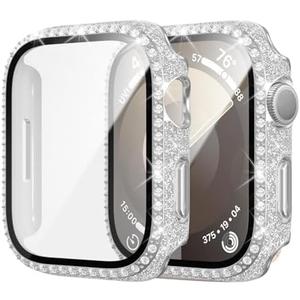 2 Pack Bling Case for Apple Watch SE 2 Series 6/5/4 SE Tempered Glass Screen Protector 40mm, Full rhinestone Diamond Hard PC Cover for iWatch Accessories,Silver, Set of 5 2 Pack Bling Case for Apple Watch SE 2 Series 6/5/4 SE Tempered Glass Screen Protector 40mm, Full rhinestone Diamond Hard PC Cover for iWatch Accessories,Silver, Set of 5