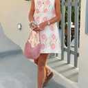 Women's Elegant Floral Print Sleeveless Short Dress French Romantic Style Crew Neck Beach Vacation Tunic Dresses (M)