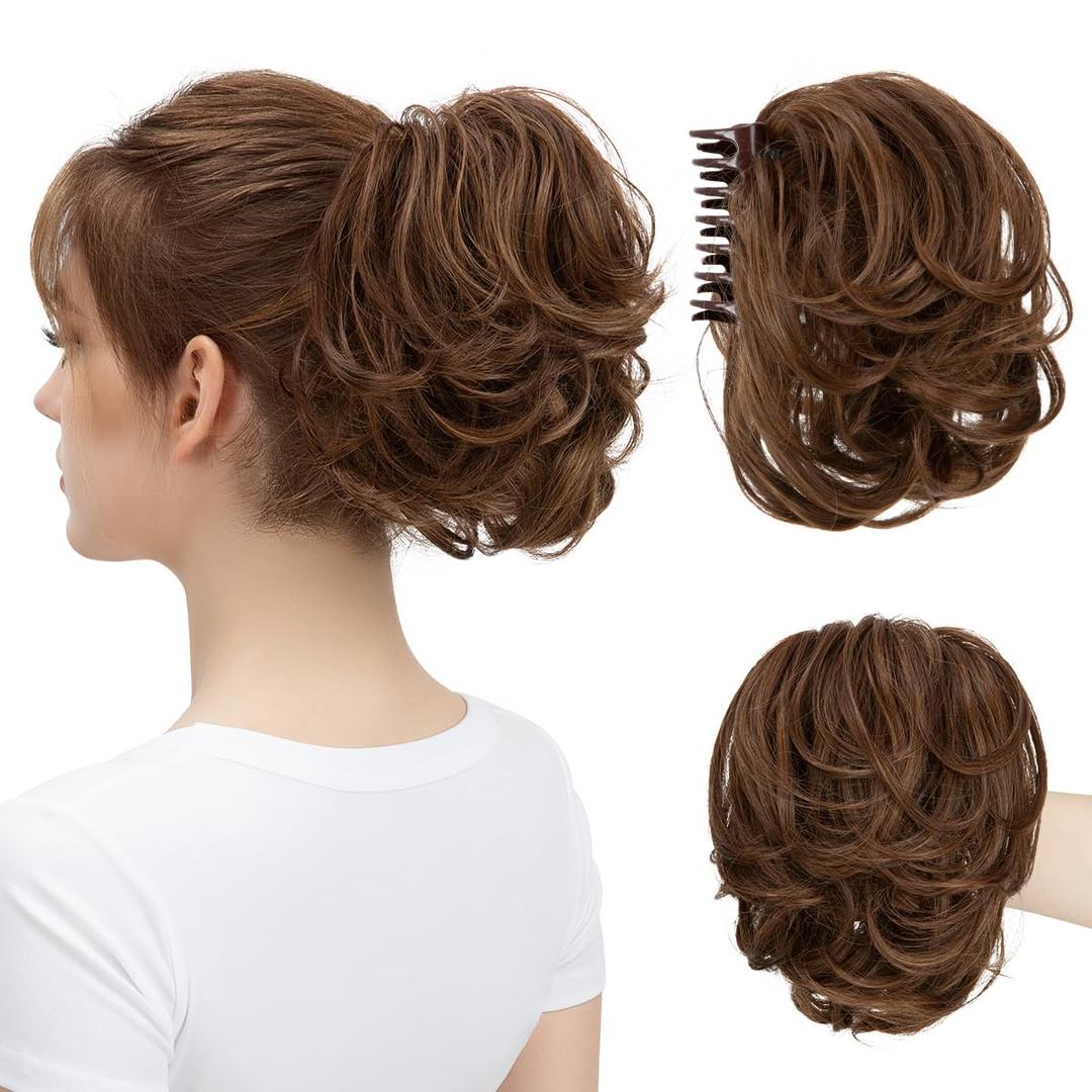 Claw Clip Short Ponytail Messy Bun Hair Piece Bendable Hair Branch Extensions Fluffy Wavy Curly Synthetic Versatile Chocolate Multi Hairpieces