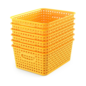 WYT 6-Pack Plastic Small Shelf Storage Weave Baskets Organizing for Cabinets and Pantries, Yellow