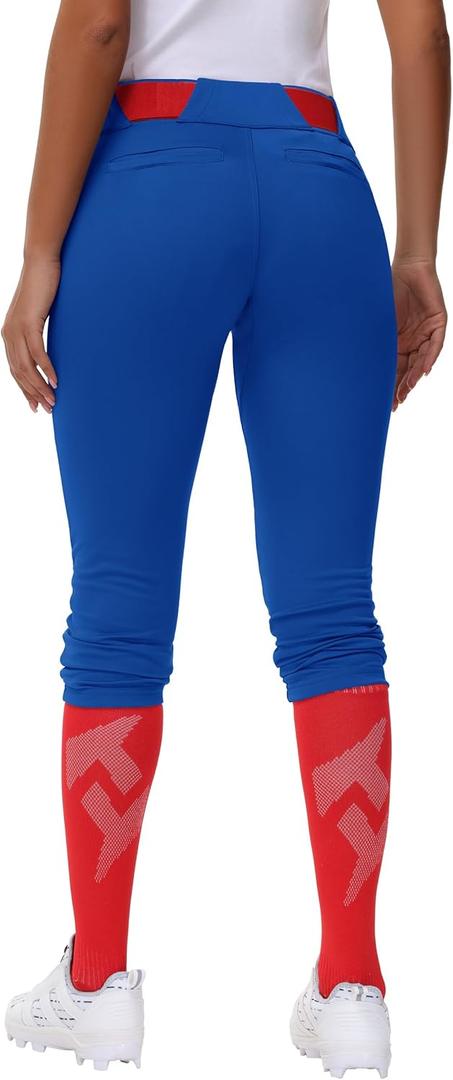 Women's Utility Softball Pants - Woman Adult Tweeners Low Rise 3/4 Leg Track Pants Dual-Layer Knee Youth Girls (Medium, Royal Blue)