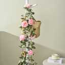 SUQ I OME 1 Pack of Artificial Rose Vine Flowers Garland Plants Fake Flower Vine for Wedding Home Garden Craft Art Decor Valentine's Day Mother's Day Party Decoratio,Pink
