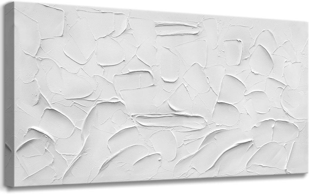 Handmade Abstract White Hand Painted Oil Painting Heavy Texture Wall Art, 56"L x 28"W