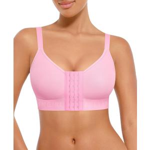 FeelinGirl Post Surgery Bras for Women Front Closure Mastectomy Bras Surgical Wireless Full Coverage Compression Bra (Pink, S)