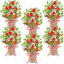 6 Pack Small Strawberry Table Centerpiece Artificial Potted Strawberry Flowers in Burlap Bag Vases Fake Strawberry Daisy Plants for Mother's Day Spring Summer Home Farmhouse Tiered Tray Display Decor